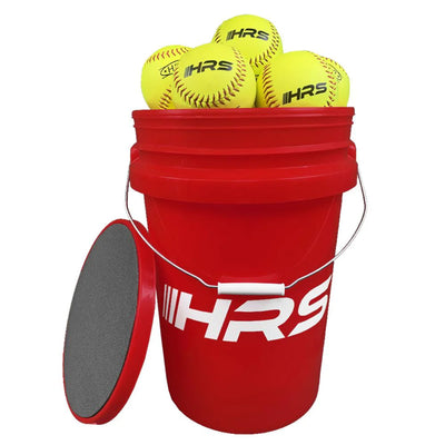 Hit Run Steal 12 Inch Softballs with 6 Gallon Bucket & Padded Seat Top, Red