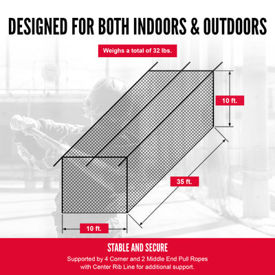 Hit Run Steal 10 x 10 x 35 Feet Premium Batting Cage Net Only, 1.75" Mesh, Black - VMInnovations