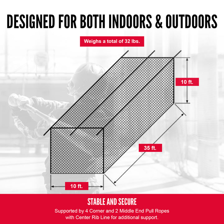 Hit Run Steal 10 x 10 x 35 Batting Cage Net Only, 1.75" Mesh, Black (Open Box)