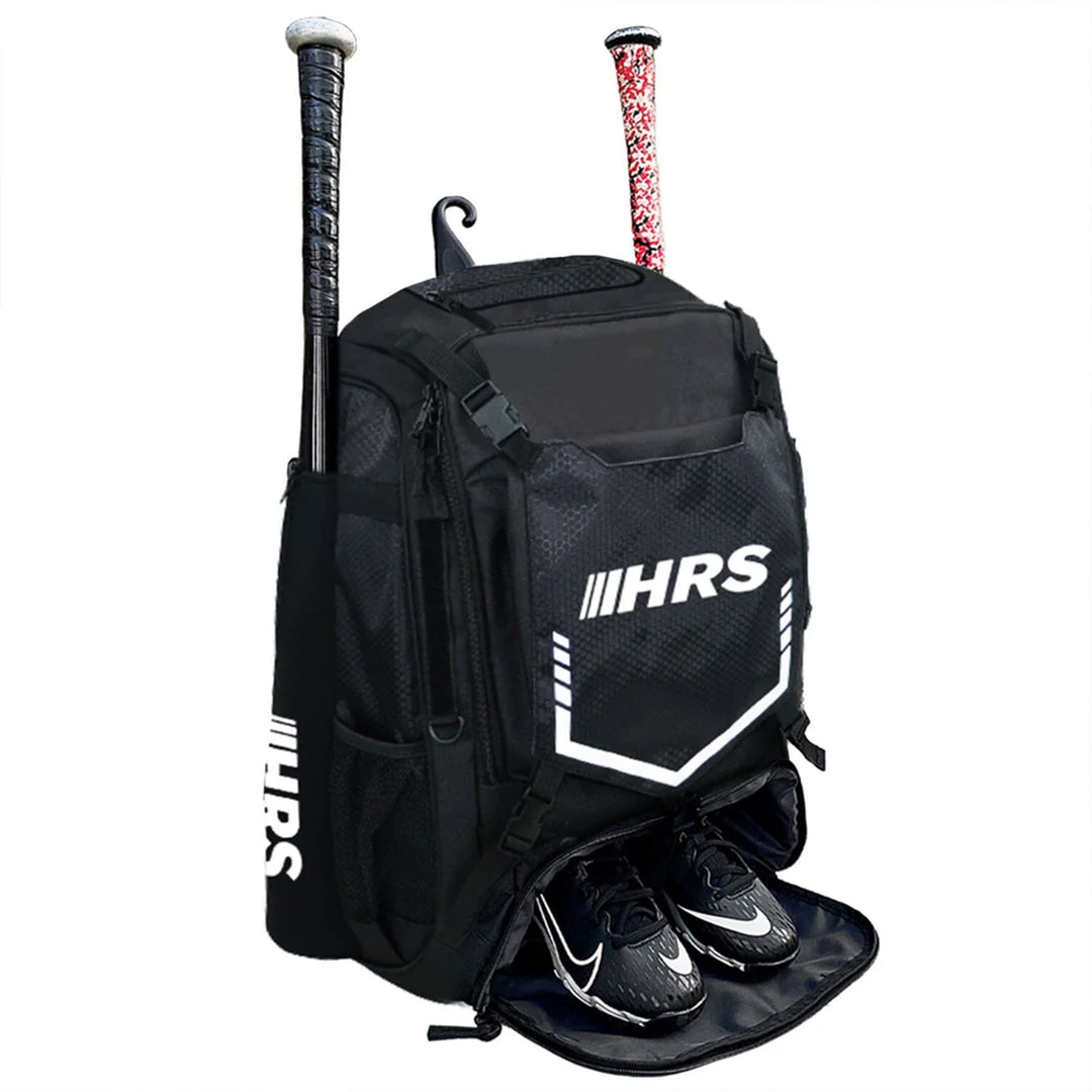 Hit Run Steal Bat Bag Backpack, Holds up to 4 Bats, Glove, and Helmet, Black