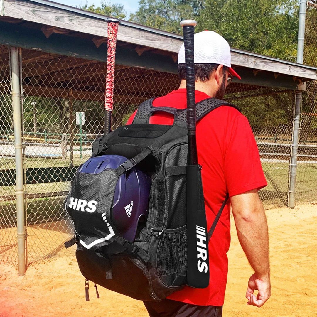 Hit Run Steal Bat Bag Backpack, Holds up to 4 Bats, Glove, and Helmet, Black