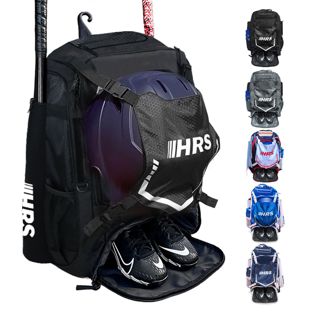 Hit Run Steal Bat Bag Backpack, Holds up to 4 Bats, Glove, and Helmet, Black