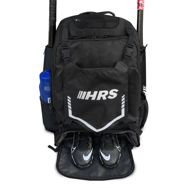 Hit Run Steal Bat Bag Backpack, Holds up to 4 Bats, Glove, and Helmet, Black