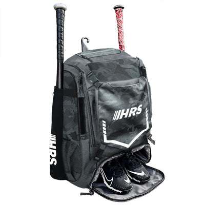 Hit Run Steal Bat Bag Backpack, Holds up to 4 Bats, Glove, and Helmet, Gray Camo - VMInnovations