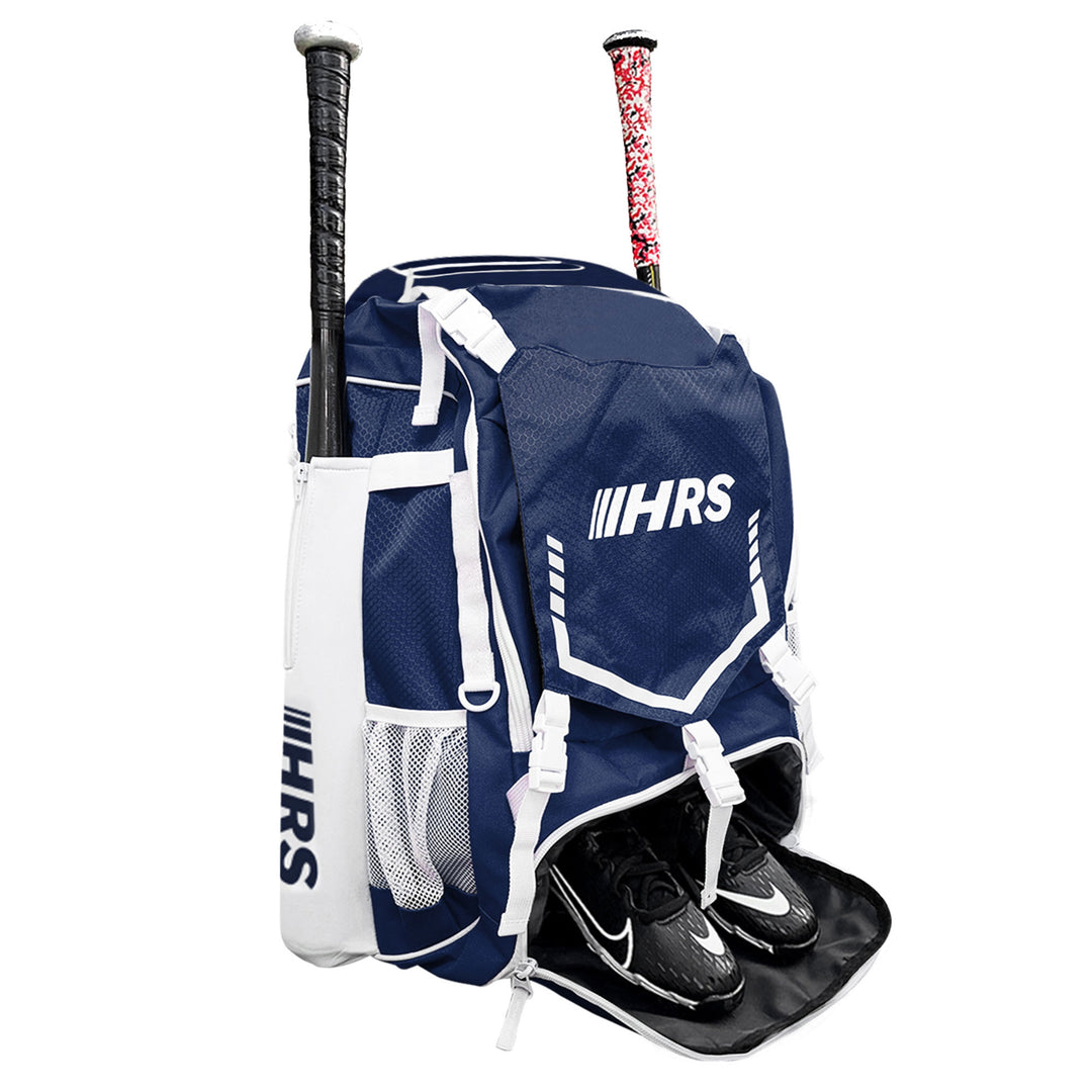 Hit Run Steal Bat Bag Backpack, Holds up to 4 Bats, Glove, and Helmet, Navy Blue