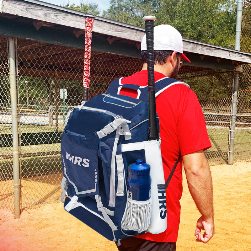 Hit Run Steal Bat Bag Backpack, Holds up to 4 Bats, Glove, and Helmet, Navy Blue