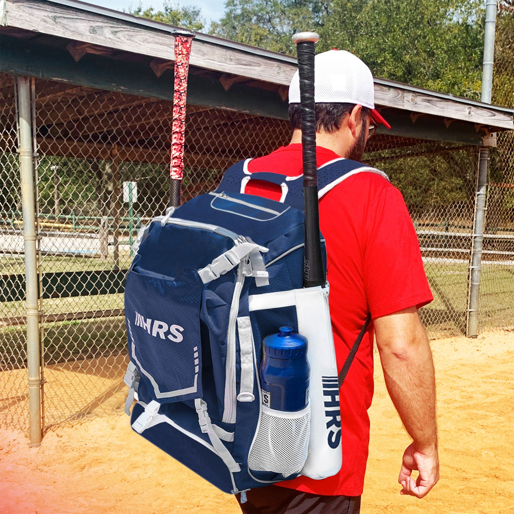 Hit Run Steal Bat Bag Backpack, Holds up to 4 Bats, Glove, and Helmet (Open Box) - VMInnovations