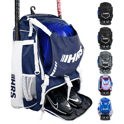 Hit Run Steal Bat Bag Backpack, Holds up to 4 Bats, Glove, and Helmet, Navy Blue