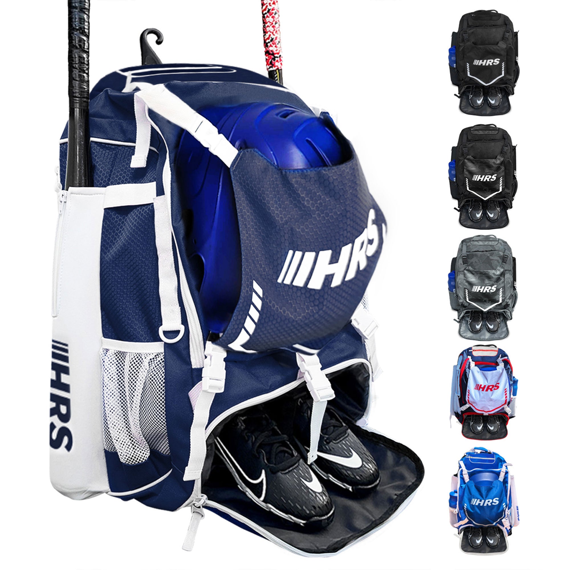 Hit Run Steal Bat Bag Backpack, Holds up to 4 Bats, Glove, and Helmet (Open Box) - VMInnovations