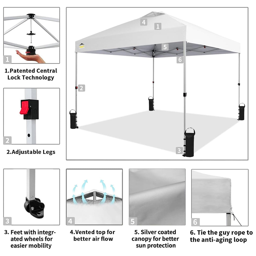 Crown Shades 10x10 Pop Up Canopy, Beach Tent w/Game Wall Netting, White (Used)