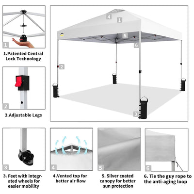 Crown Shades 10x10 Pop Up Canopy, Beach Tent w/Game Wall Netting, White (Used) - VMInnovations