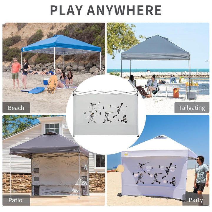 Crown Shades 10x10 Pop Up Canopy, Beach Tent w/Game Wall Netting, White (Used)