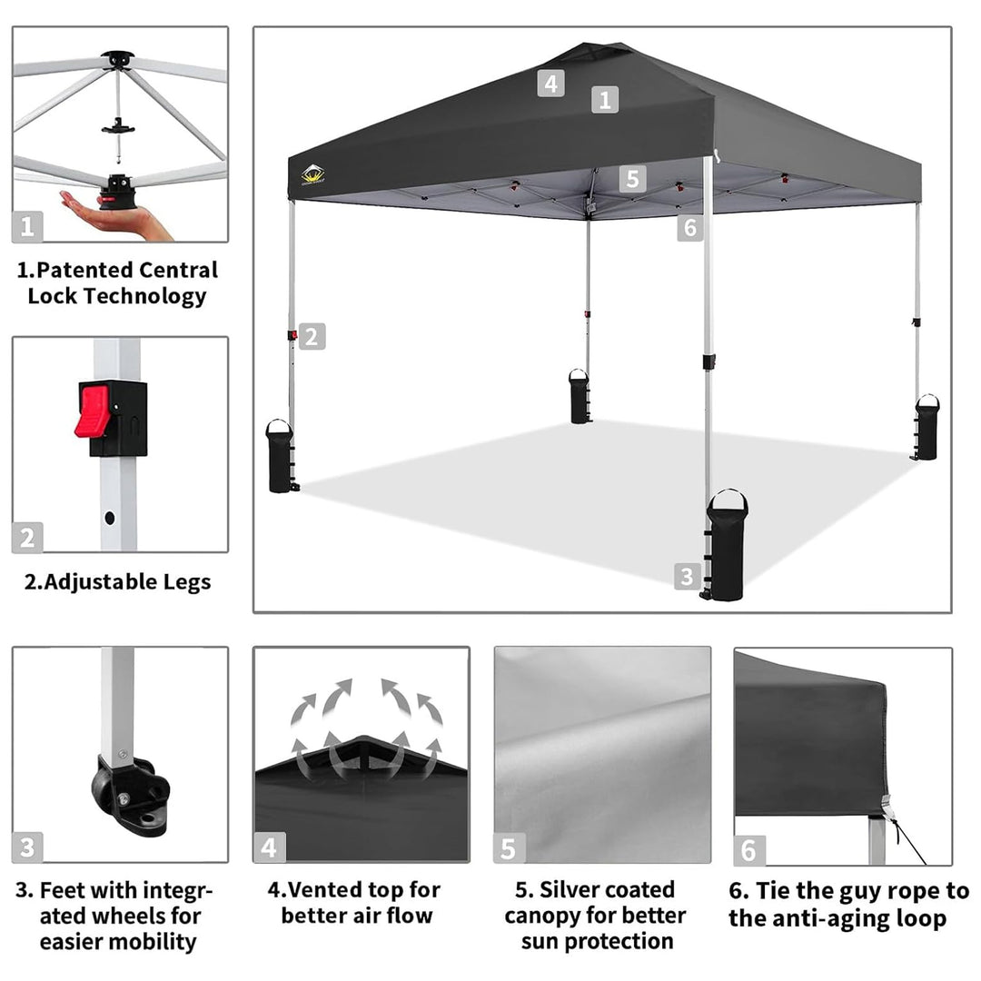 Crown Shades 10x10 Pop Up Canopy, Beach Tent w/Game Wall Netting, Grey (Used) - VMInnovations