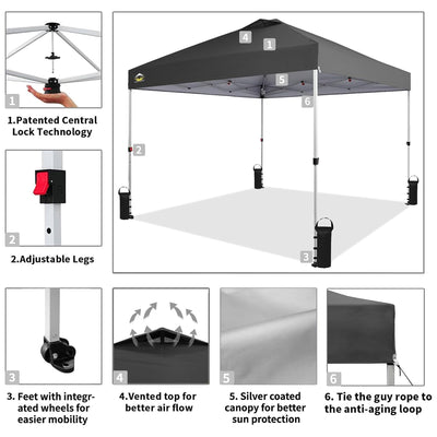 Crown Shades 10x10 Pop Up Canopy, Beach Tent w/Game Wall Netting, Grey (Used) - VMInnovations