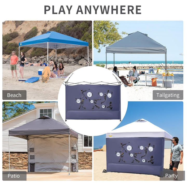 Crown Shades 10x10 Pop Up Canopy, Beach Tent w/Game Wall Netting, Grey (Used) - VMInnovations
