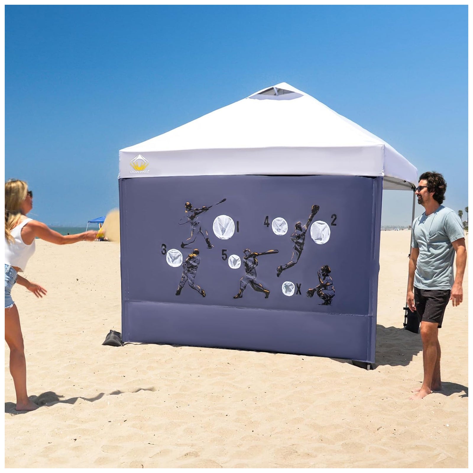 Crown Shades 10x10 Pop Up Canopy, Beach Tent w/Game Wall Netting, Grey (Used) - VMInnovations