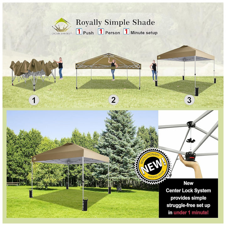 Crown Shades 10x10 Pop Up Canopy, Beach Tent w/Game Wall Netting, Khaki (Used)