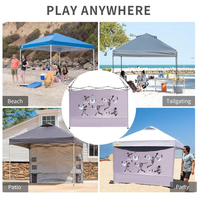 Crown Shades 10x10 Pop Up Canopy, Beach Tent w/Game Wall Netting, Khaki (Used) - VMInnovations