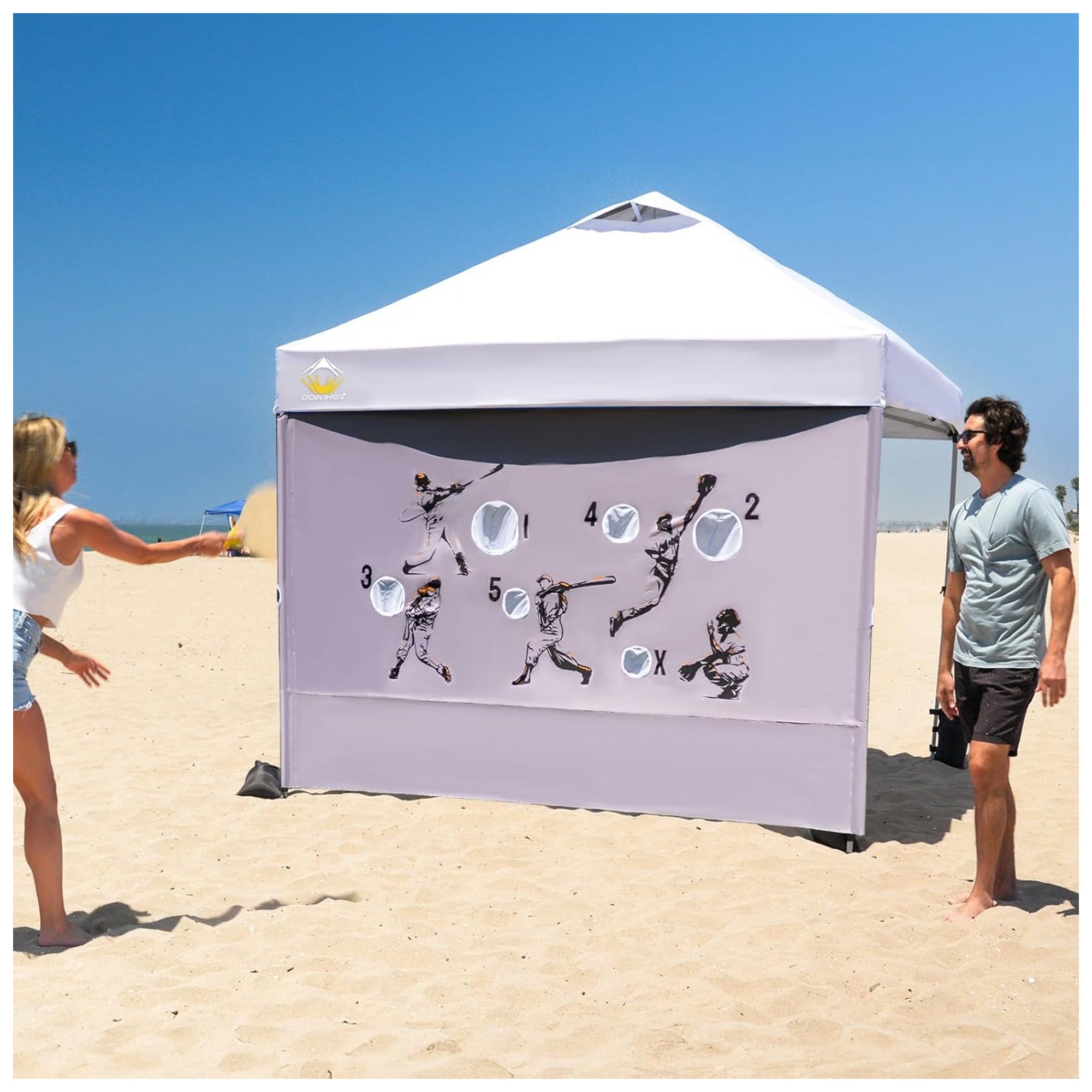 Crown Shades 10x10 Pop Up Canopy, Beach Tent w/Game Wall Netting, Khaki (Used) - VMInnovations