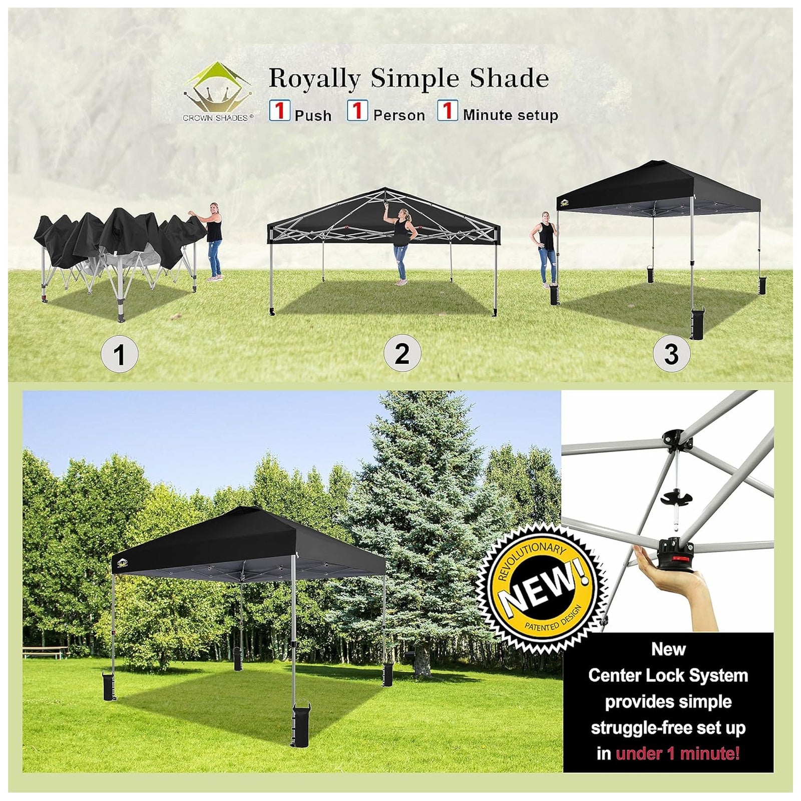 Crown Shades 10x10 Pop Up Canopy, Beach Tent w/Game Wall Netting, Black (Used) - VMInnovations