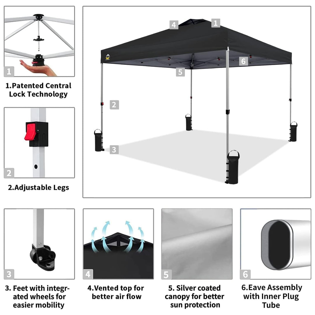 Crown Shades 10x10 Pop Up Canopy, Beach Tent w/Game Wall Netting, Black (Used) - VMInnovations