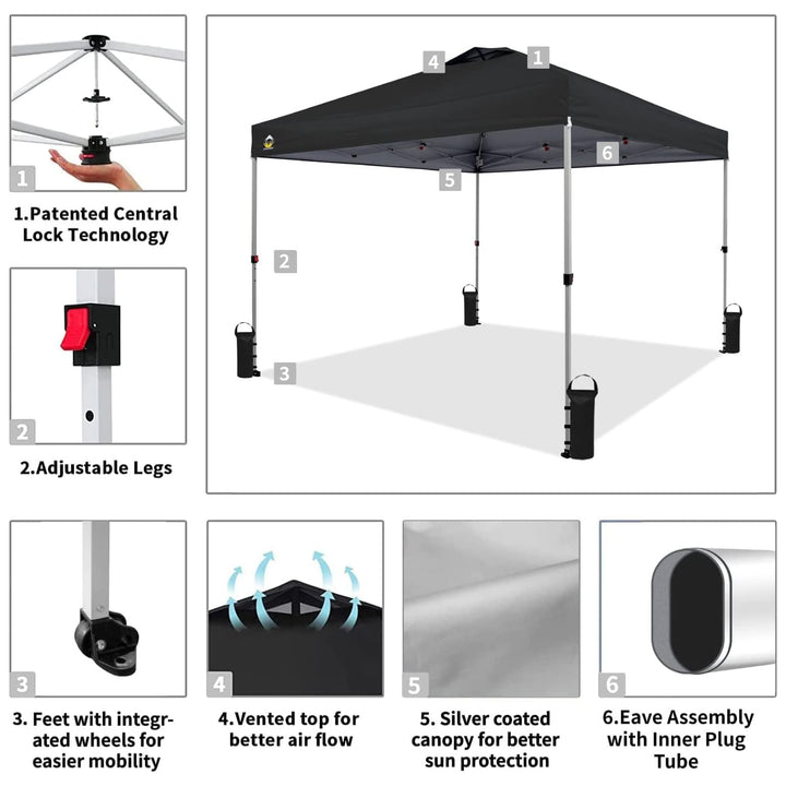 Crown Shades 10x10 Pop Up Canopy, Beach Tent w/Game Wall Netting, Black (Used) - VMInnovations