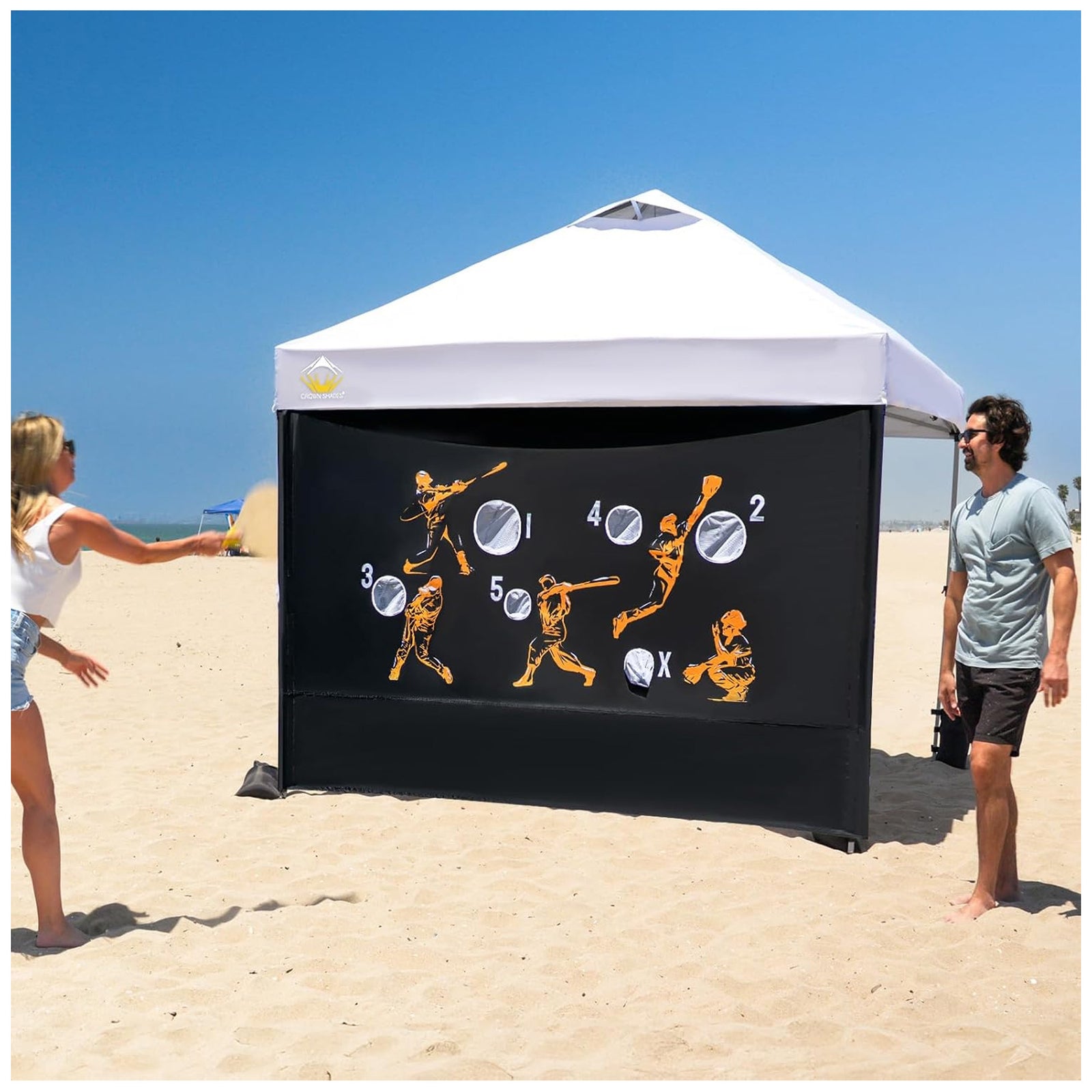 Crown Shades 10x10 Pop Up Canopy, Beach Tent w/Game Wall Netting, Black (Used) - VMInnovations