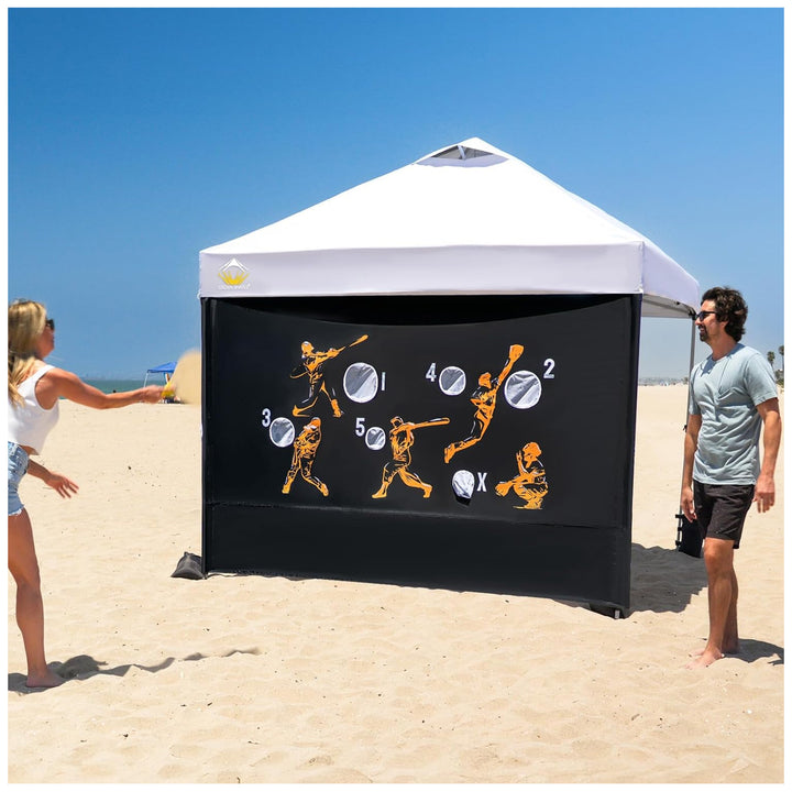 Crown Shades 10x10 Pop Up Canopy, Beach Tent w/Game Wall Netting, Black (Used) - VMInnovations