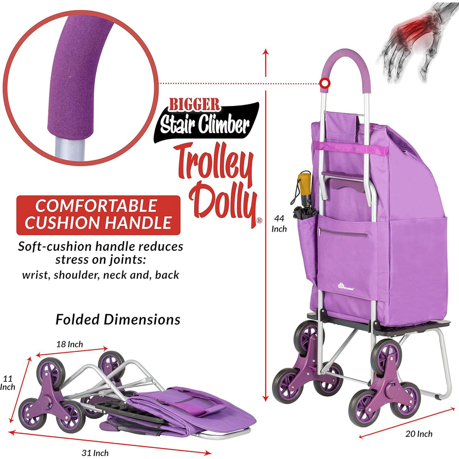 dbest products Stair Climber Bigger Trolley 6 Wheel Foldable Cart Dolly, Purple - VMInnovations