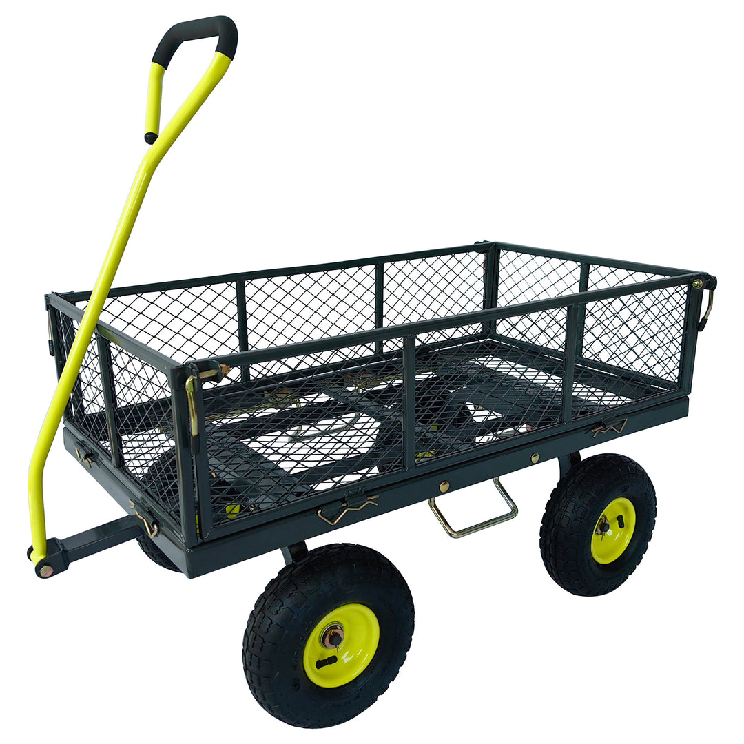 Yard Tuff 3 in 1 Dual-Side Dump Utility Wagon for Garden with Fold-Down Sides