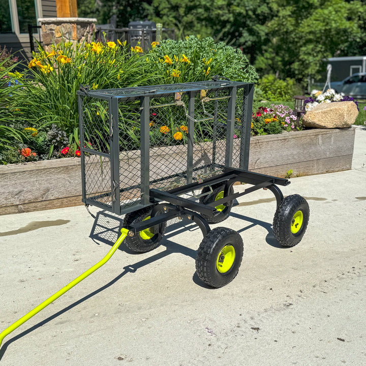 Yard Tuff 3 in 1 Dual-Side Dump Utility Wagon for Garden with Fold-Down Sides