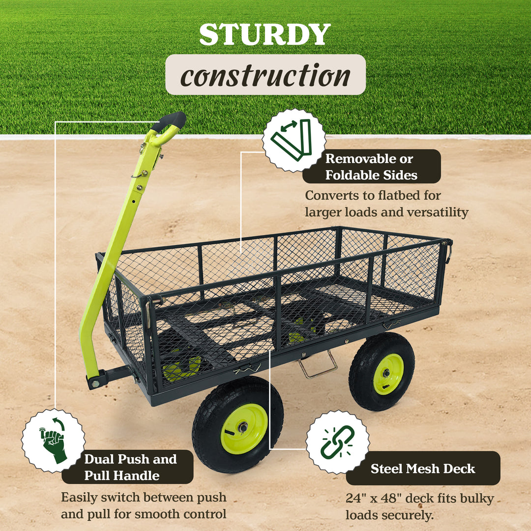 Yard Tuff 3-in-1 Dual Side Dump Wagon with Fold Down Sides and 1000 lb. Capacity
