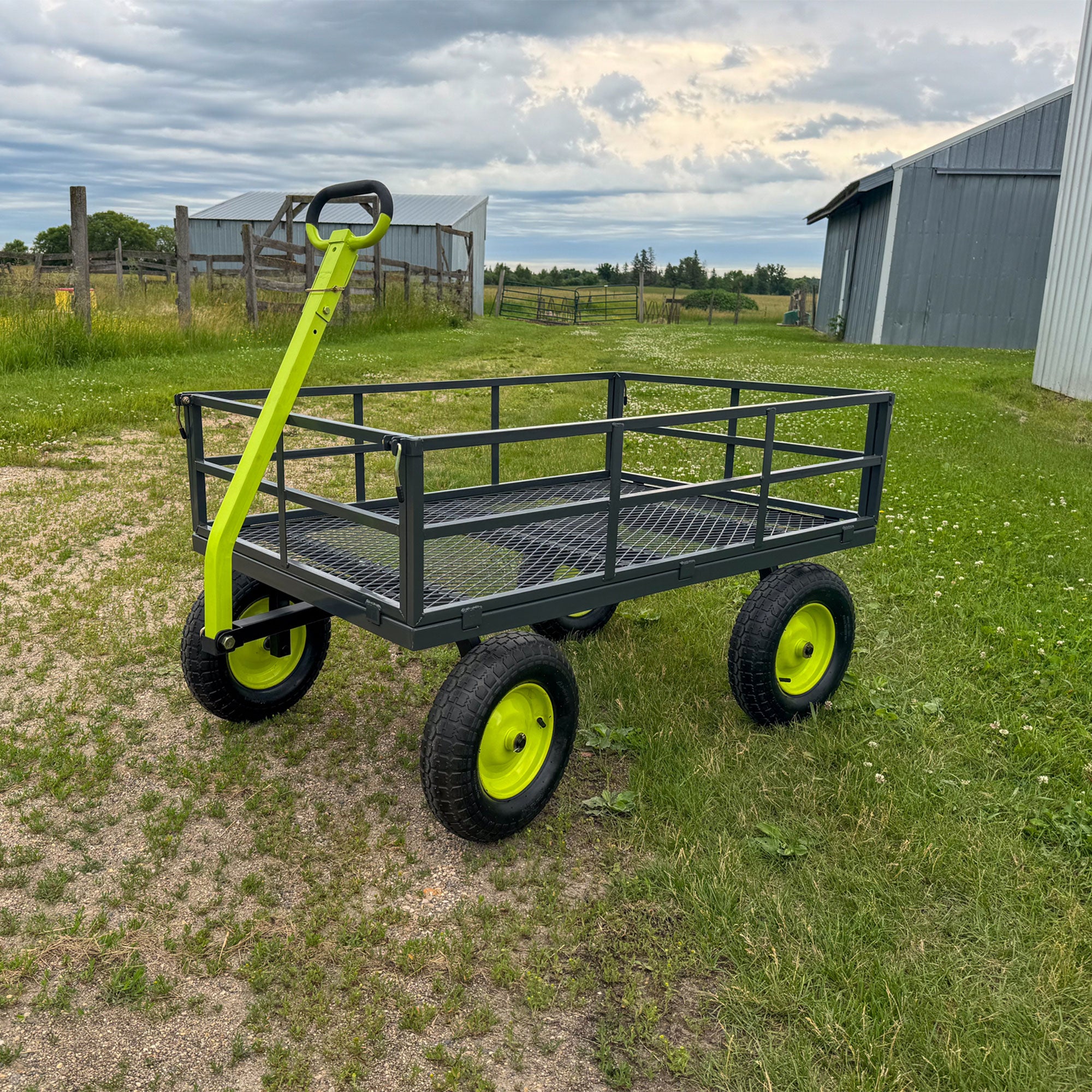 Yard Tuff Jumbo Wagon Steel Mesh Deck Utility Outdoor Yard Cart, 34 x 52 Inch - VMInnovations