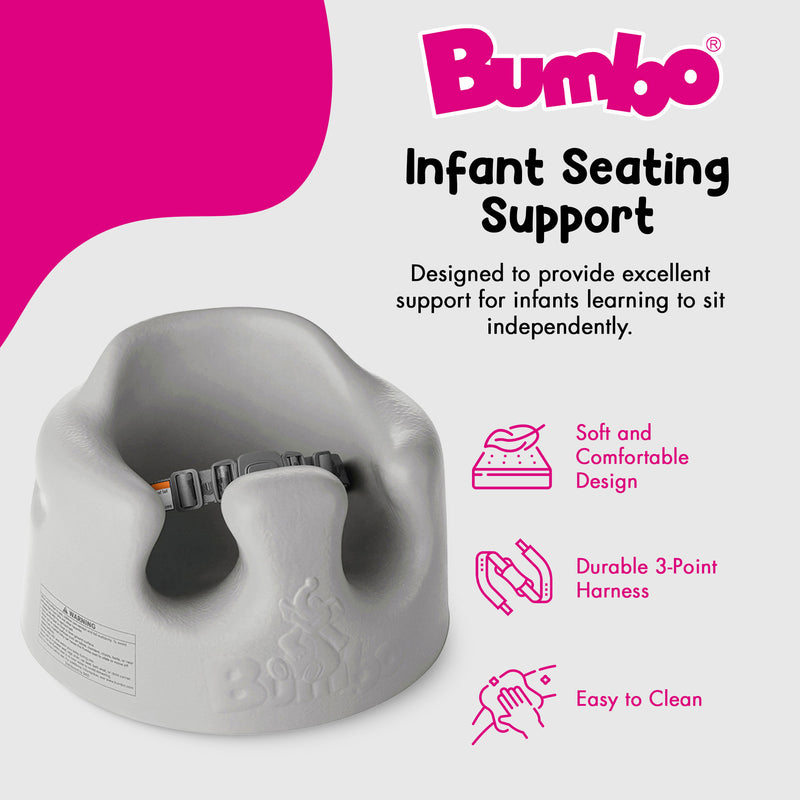 Bumbo Baby Soft Foam Wide Floor Seat w/3 Point Adjustable Harness, 3 Pack, Grey