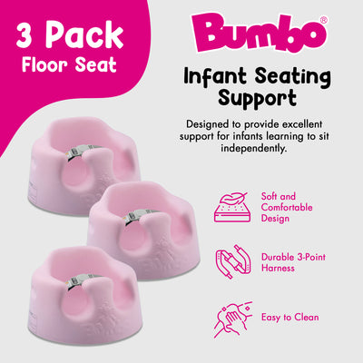 Bumbo Baby Soft Foam Wide Floor Seat w/3 Point Adjustable Harness, 3 Pack, Pink - VMInnovations