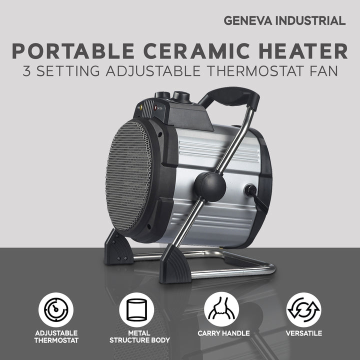 Geneva Industrial Portable Ceramic Heater 3 Setting Adjustable Thermostat Fan