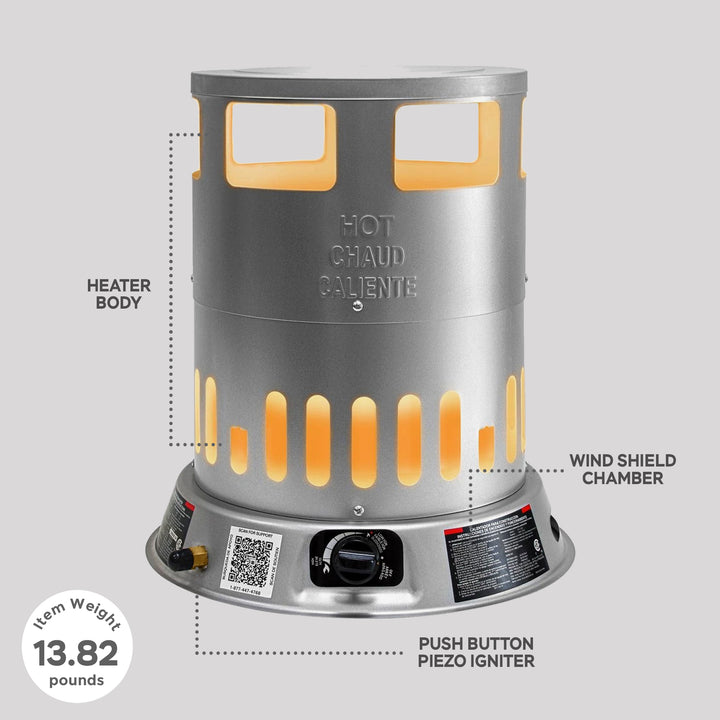 Dura Heat Portable 80000 BTU Convection Style LP Gas Heater, 2000 Sq Ft Coverage - VMInnovations
