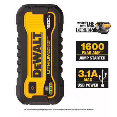 DEWALT 1600 Peak Amp Li-Po Battery Jump Power Starter, Portable Car Charger Set