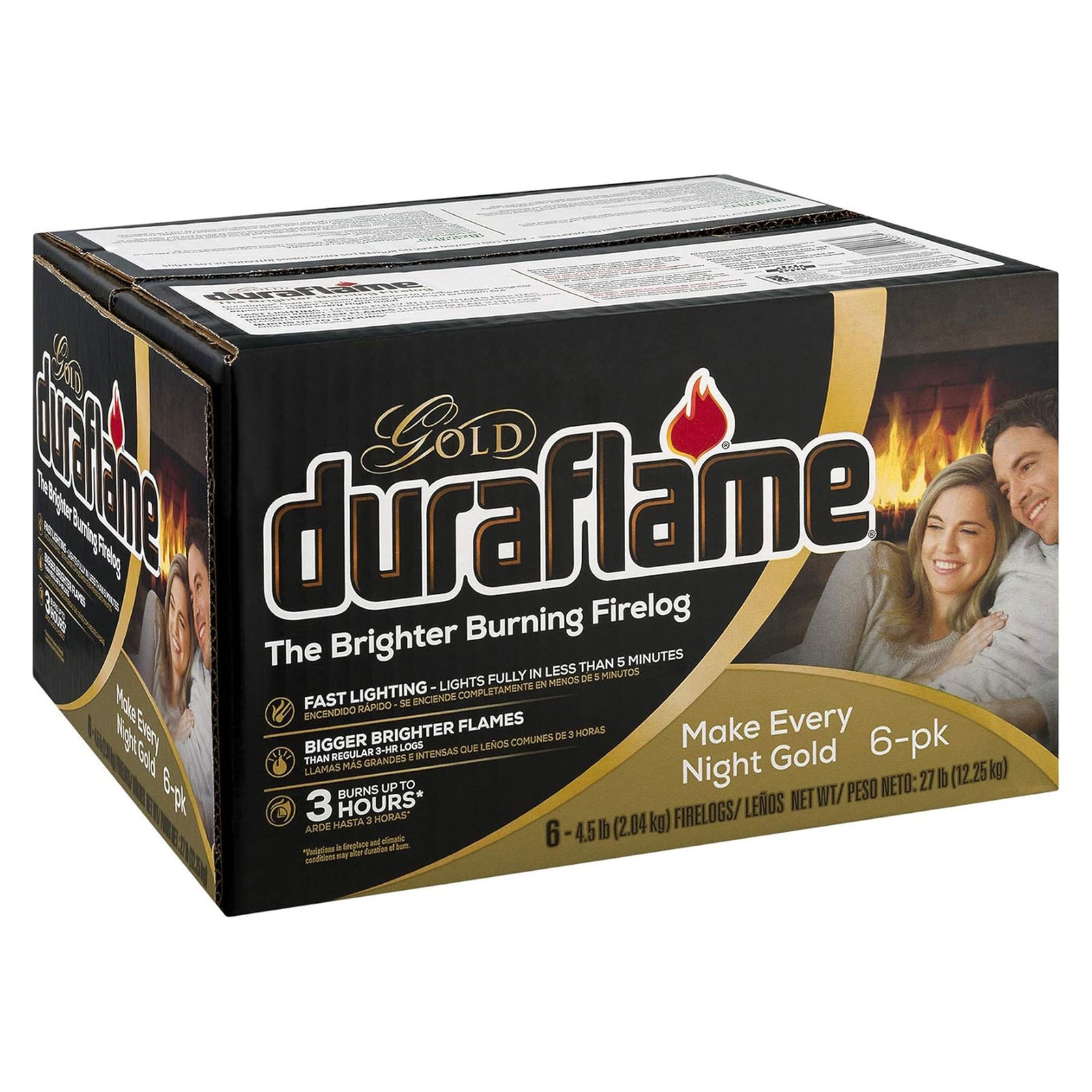 Duraflame 2 Pack Clean Burning Gold Firelogs 3 Hour Burn Indoor/Outdoor Flames - VMInnovations