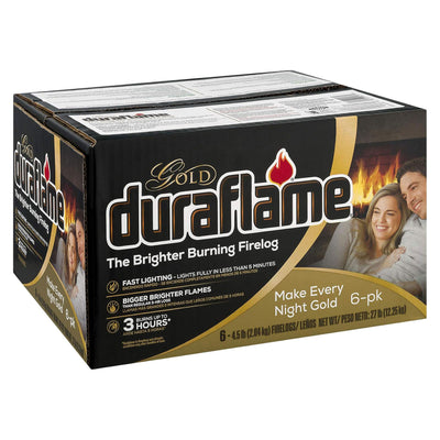 Duraflame Clean Burning Gold Firelogs 3 Hour Burn Flames, 6 Pack (Open Box) - VMInnovations