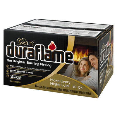 Duraflame Clean Burning Gold Firelogs 3 Hour Burn Indoor/Outdoor Flames, 6 Pack