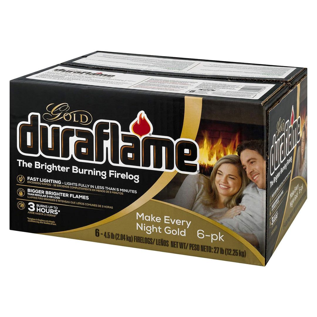 Duraflame Clean Burning Gold Firelogs 3 Hour Burn Flames, 6 Pack (Open Box) - VMInnovations
