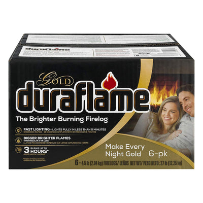 Duraflame Clean Burning Gold Firelogs 3 Hour Burn Indoor/Outdoor Flames, 6 Pack