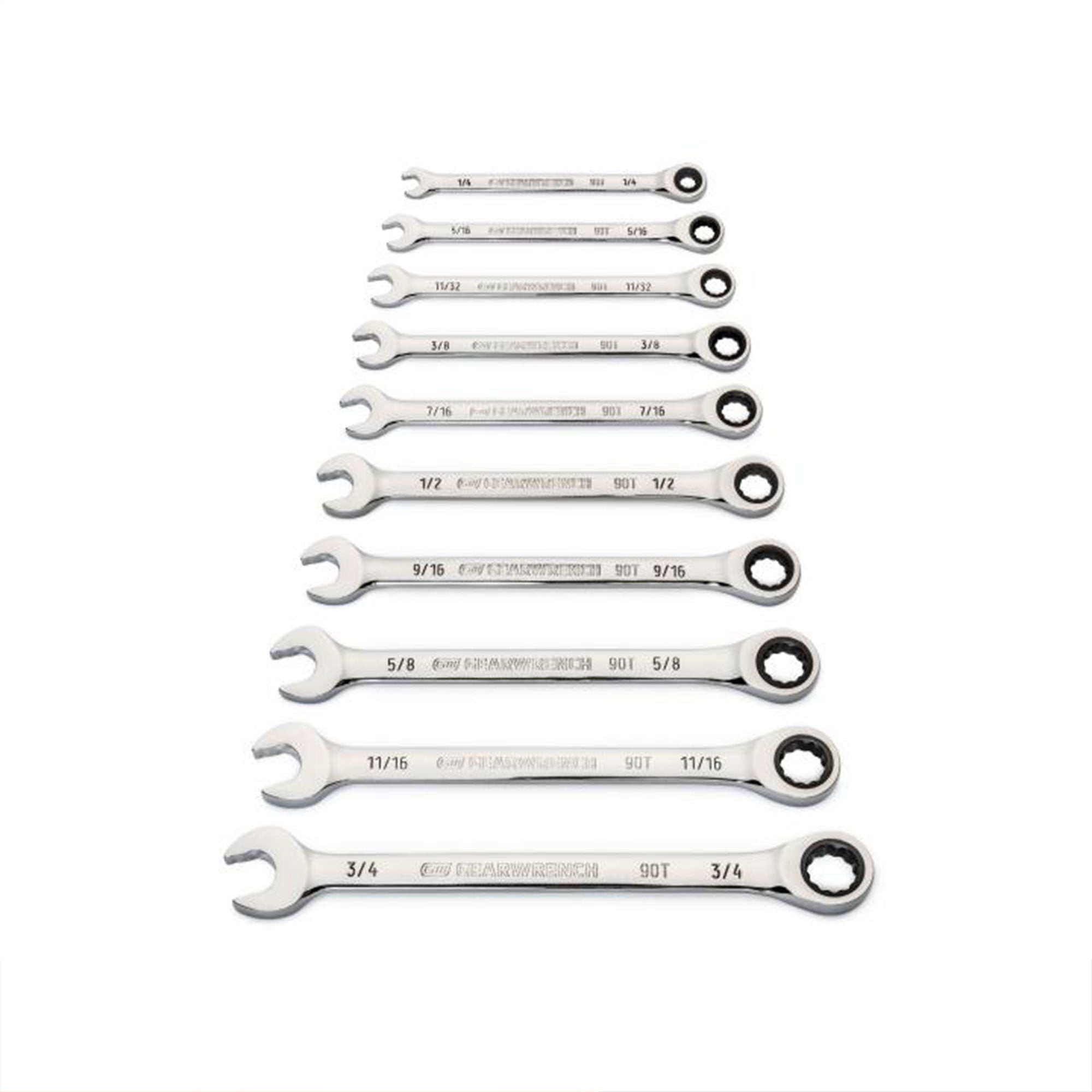 GEARWRENCH 10 Piece 90 Tooth SAE Ratcheting Wrench Set, 12 Point Box End, Chrome - VMInnovations