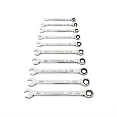 GEARWRENCH 10 Piece 90 Tooth SAE Ratcheting Wrench Set, 12 Point Box End, Chrome