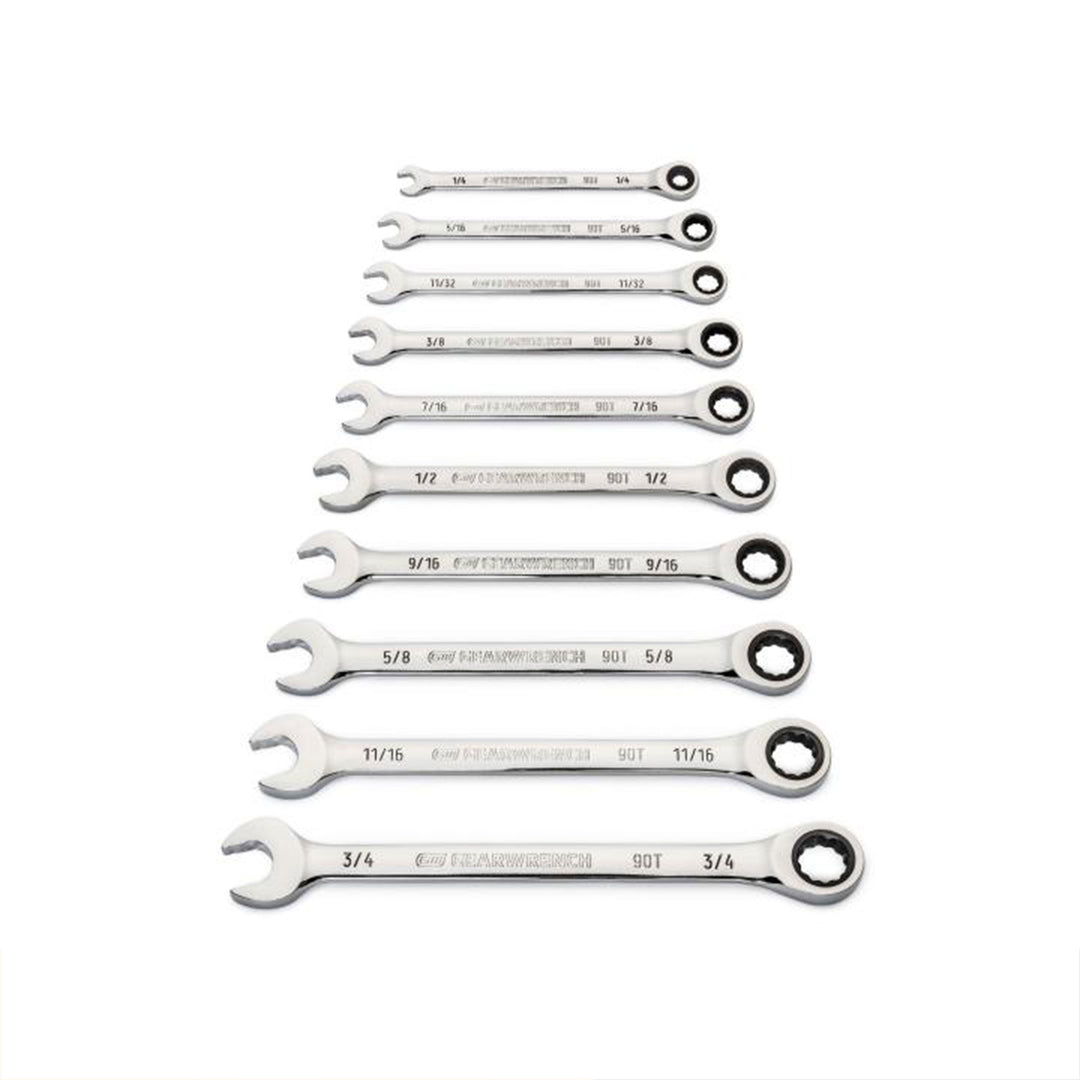 GEARWRENCH 10pc 90 Tooth SAE Ratcheting Wrench Set, 12 Point Box End, (Open Box)