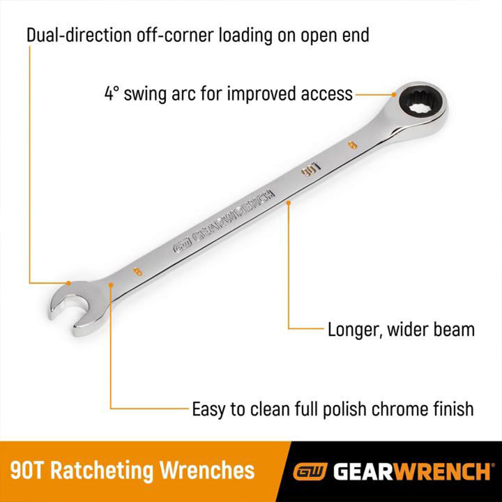 GEARWRENCH 10pc 90 Tooth SAE Ratcheting Wrench Set, 12 Point Box End, (Open Box)