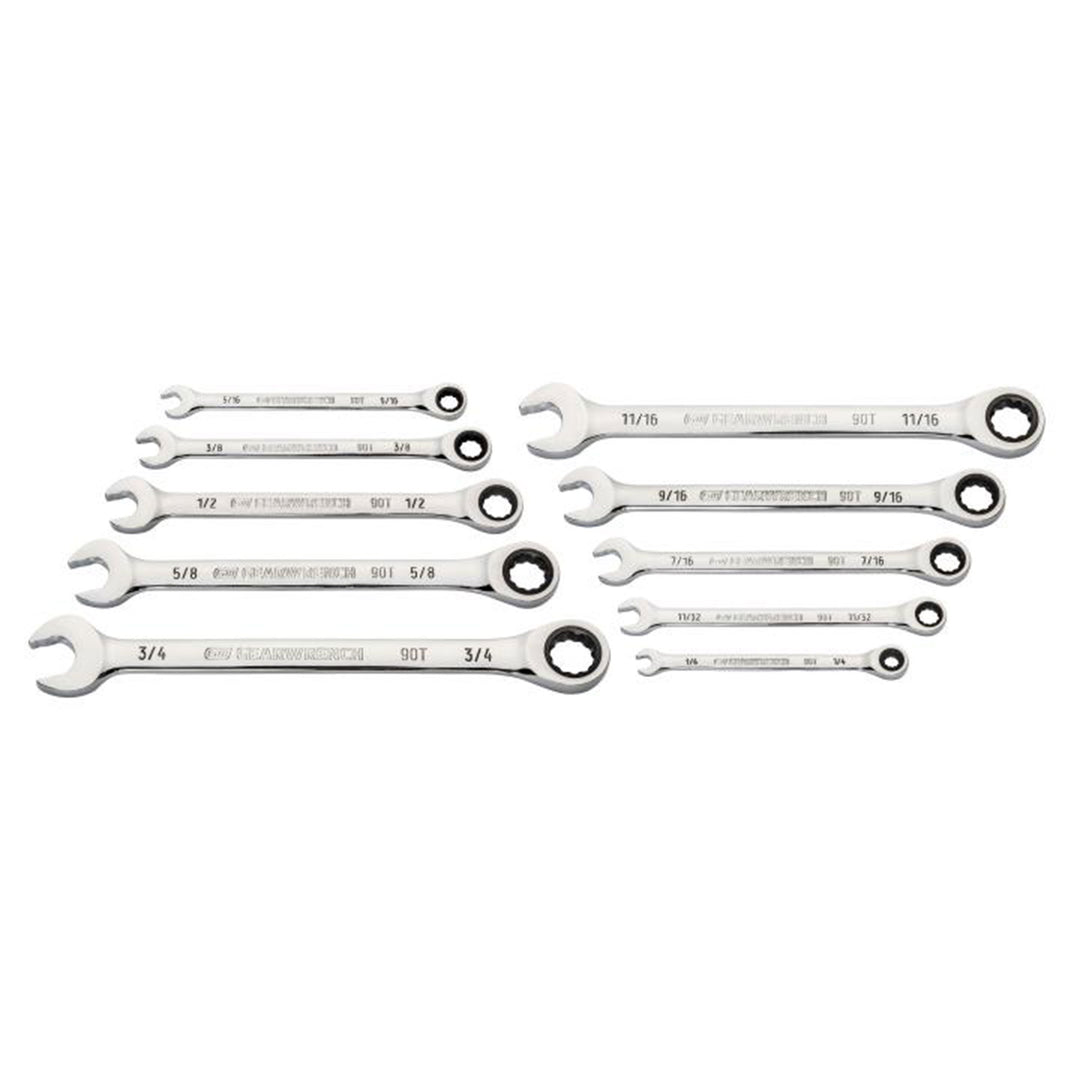 GEARWRENCH 10pc 90 Tooth SAE Ratcheting Wrench Set, 12 Point Box End, (Open Box)