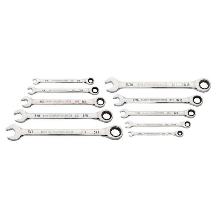 GEARWRENCH 10pc 90 Tooth SAE Ratcheting Wrench Set, 12 Point Box End, (Open Box)