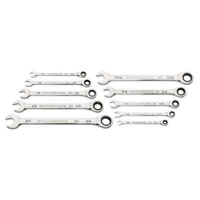 GEARWRENCH 10 Piece 90 Tooth SAE Ratcheting Wrench Set, 12 Point Box End, Chrome